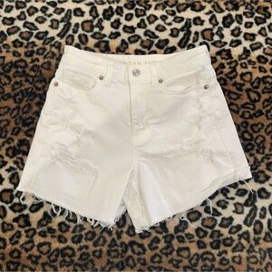 American Eagle Womens White Stretch Ripped Denim Shorts Size 0